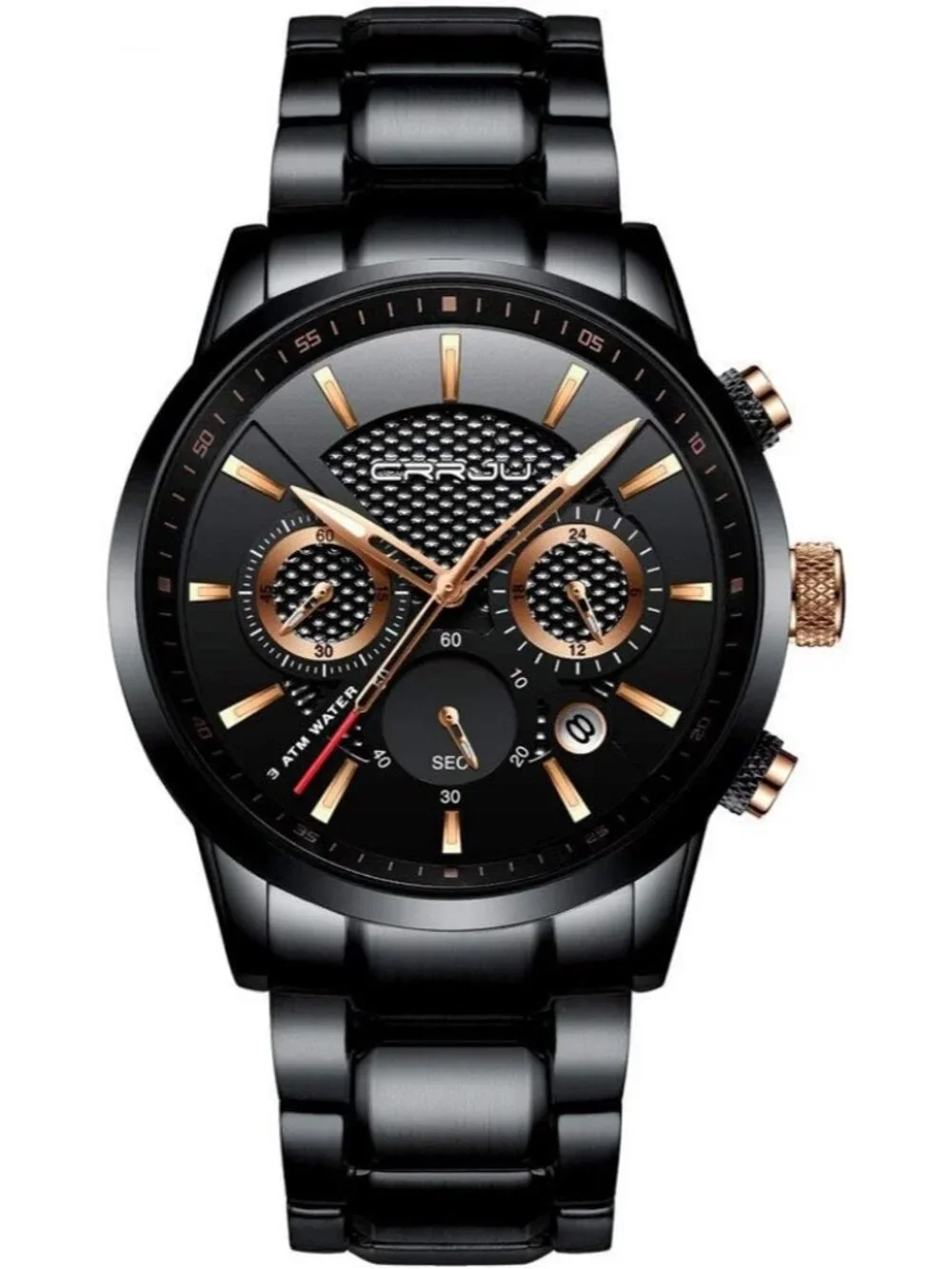 Men's Black Multifunctional Casual Chronograph Quartz Waterproof Wrist Watch